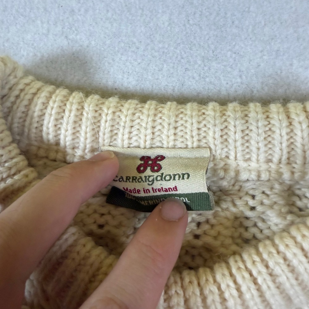 Carraig Donn Merino Wool Aran Fisherman Sweater Cream Mens Medium Ireland - Picture 4 of 5